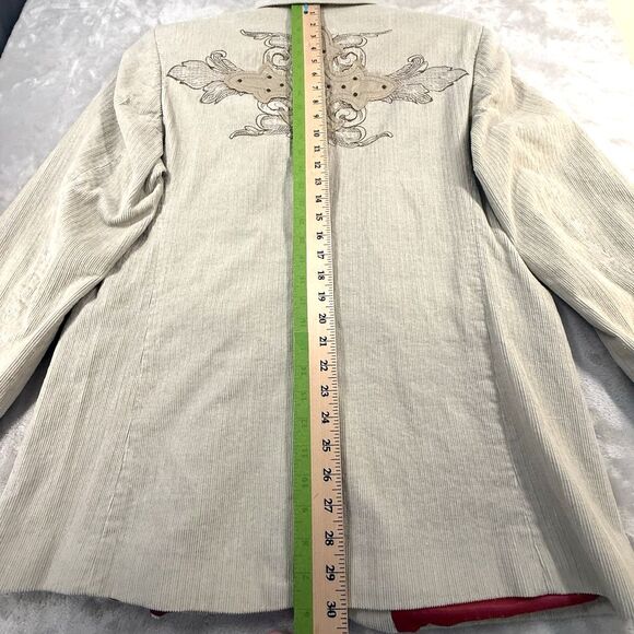 Franky Max Men's Corduroy Sport Coat L Khaki Embroidered Embellished  Motto READ - Picture 14 of 16